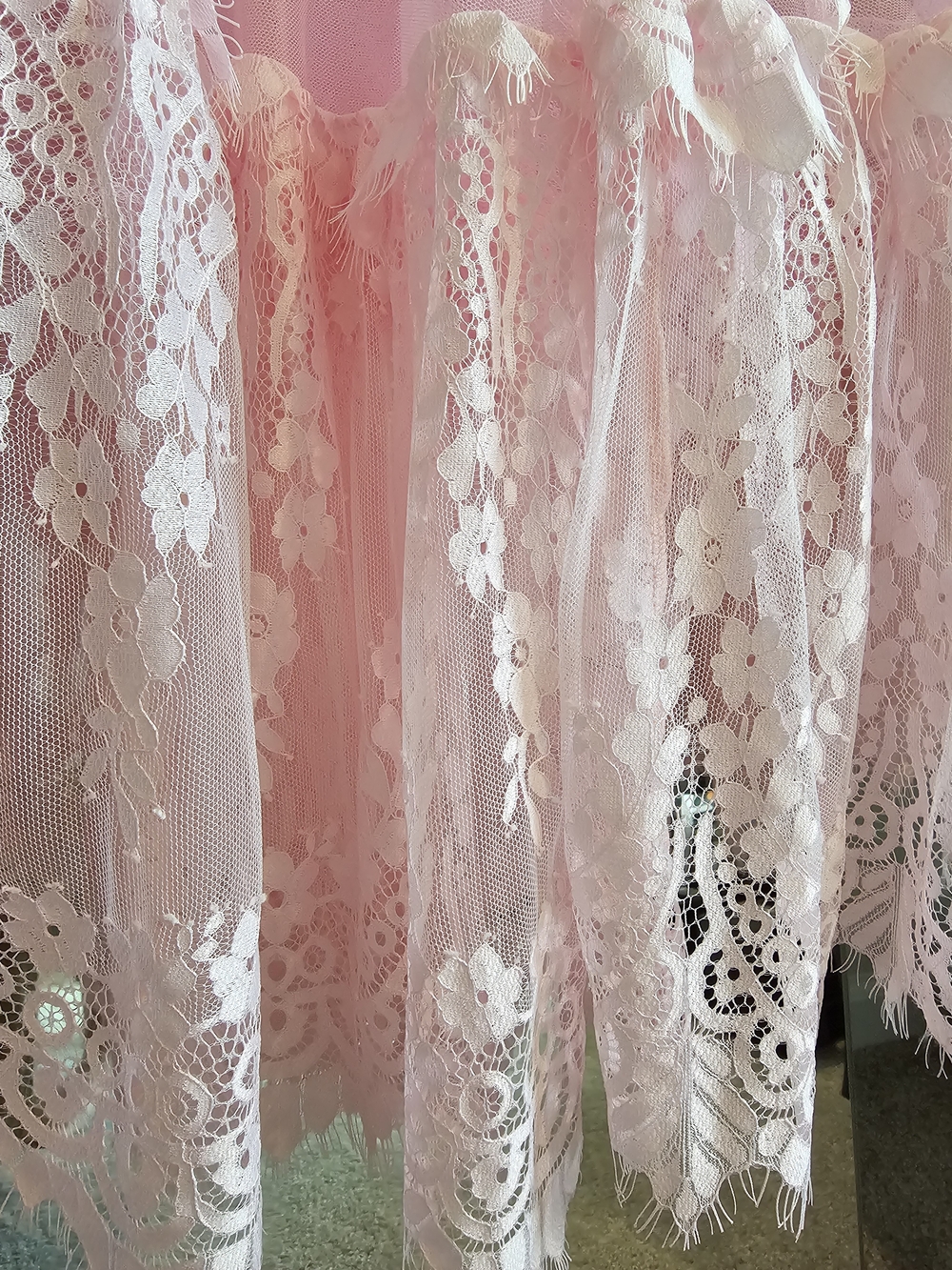 Dolls Kill Pink Tulle Lace Maxi Dress with Bow Shoulder Ties - Picture 4 of 4